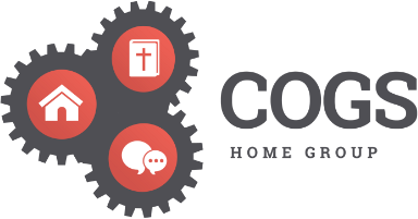 3 cogs with a house, Bible and chat symbols, the Cogs logo for the Pillar CC home group