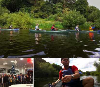 Group of pictures showing canoeing and a Christmas concert Pillar CC activities